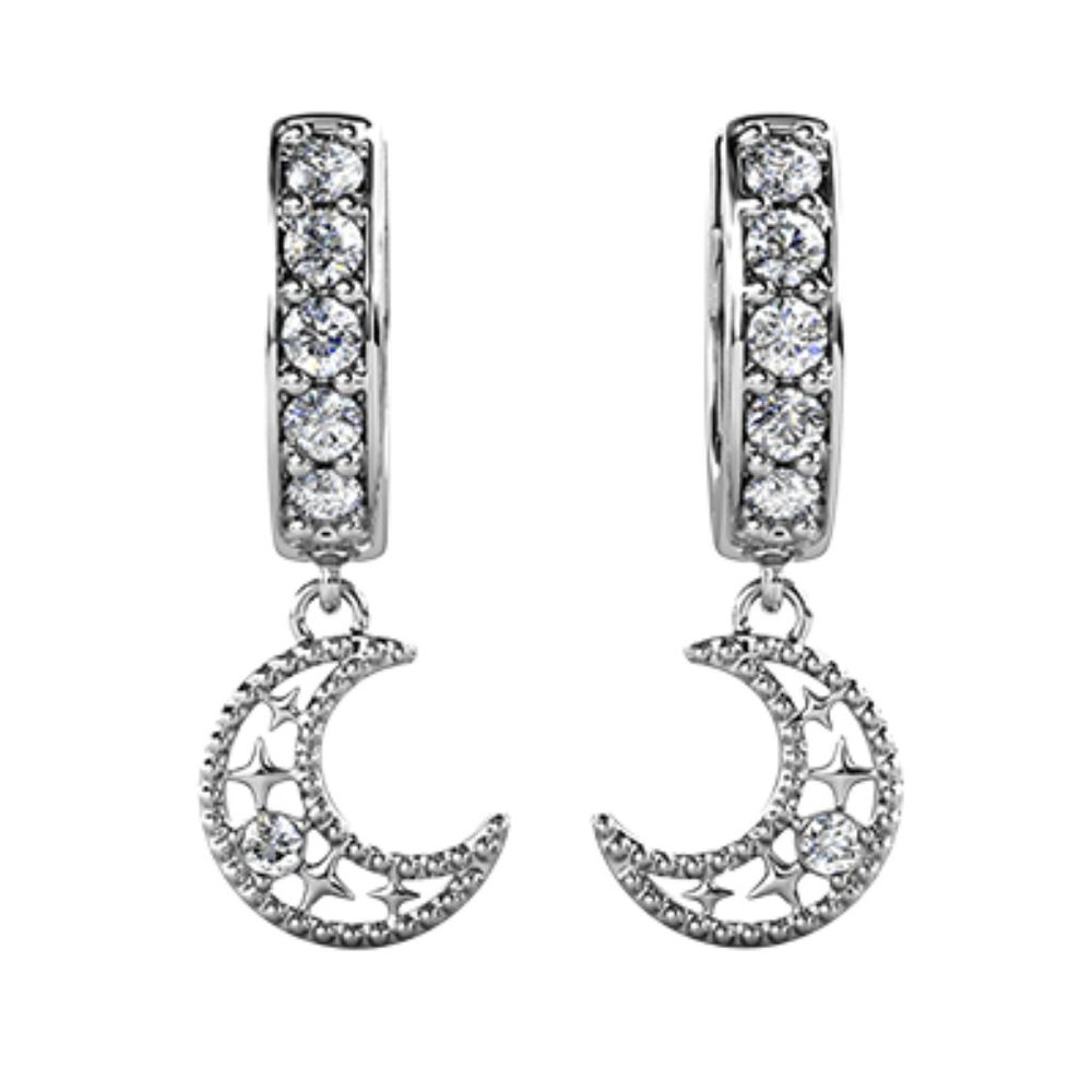 Crescent Moon Huggie Hoop Pendant Earrings Australian Crystals - Picture 5 of 8